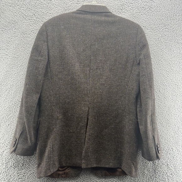 VINTAGE‎ Tweed Jacket Mens 42L Brown Herringbone Wool 2 Button Sport Coat Retro - Picture 2 of 16